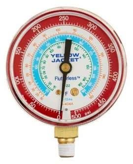 Yellow Jacket 49031 Manifold Gauge, 2-1/2", red pressure, bar & psi, R-22/134a/407C, °C