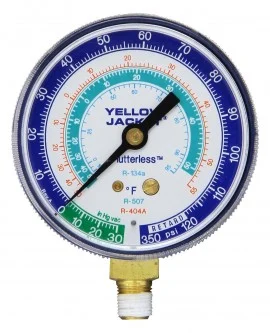 Yellow Jacket 49032 Manifold Gauge, 2-1/2", blue compound, bar & psi, R-22/134a/407C, °C
