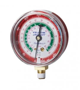 Yellow Jacket 49055 Manifold Gauge, 2-1/2", red pressure, bar & psi, R-134a/404A/507, °C