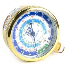 Yellow Jacket 49068 Heavy Duty Brass Manifold Gauge, 2-1/2" Brass compound gauge (blue), 30"-0-120* psi, R-22/134A/404A