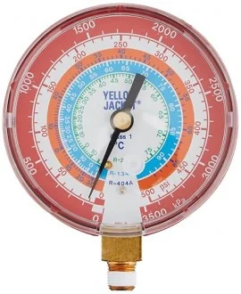 Yellow Jacket 49107 Dry Manifold Gauge, 3-1/8", red pressure, KPa/psi, R22/134a/404A, °C