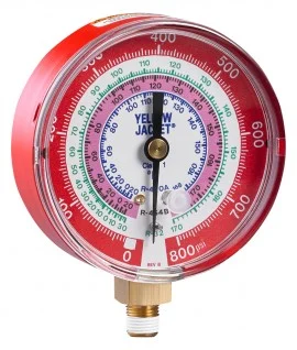 Yellow Jacket 49149 Dry Manifold Gauge, 3-1/8", red pressure, bar/psi, R-600a/600/290, °C