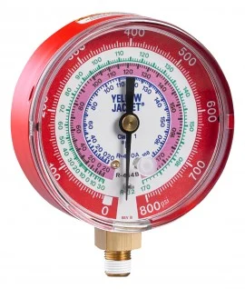 Yellow Jacket 49157 Dry Manifold Gauge, 3-1/8", red pressure, bar/psi – pressure only