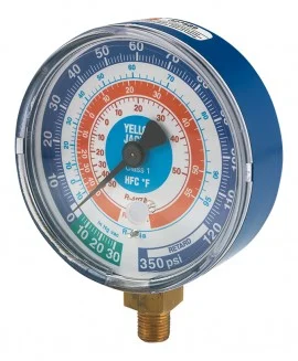 Yellow Jacket 49158 Dry Manifold Gauge, 3-1/8", blue compound, bar/psi – pressure only