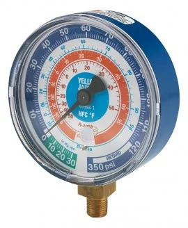 Yellow Jacket 49164 Dry Manifold Gauge, 3-1/8", blue compound, bar/MPa, R134a/404A/407C, °C