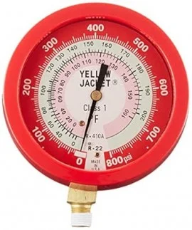 Yellow Jacket 49511 Gauge, 3-1/2" L/F, red pressure, 0 to 500 psi (0 to 34 bar), R22 °F and °C